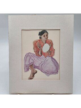 R.C. Gorman Reproduction Lithograph Print Breadmaker Vintage Matted Art